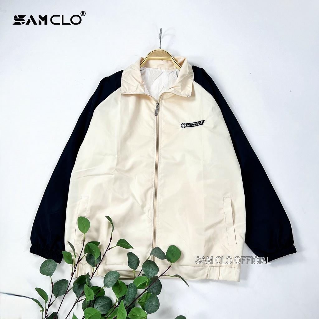 Áo khoác dù 2 lớp nam nữ SAM CLO - Áo khoác gió bomber khóa kéo form rộng unisex mặc cặp - couple thêu chữ RECORDS