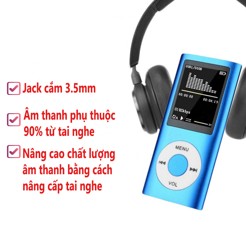 Máy nghe nhạc mp3 BTS kèm thẻ nhớ 8GB có FM, ghi âm, siêu tiết kiệm