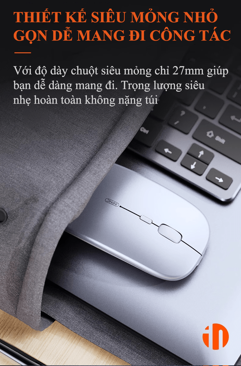 Chuột không dây INPHIC M1PRO với nút nhấn silent không ồn kết nối bằng BLUETOOTH và CHIP USB 2.4G thiết kế siêu mỏng - HN