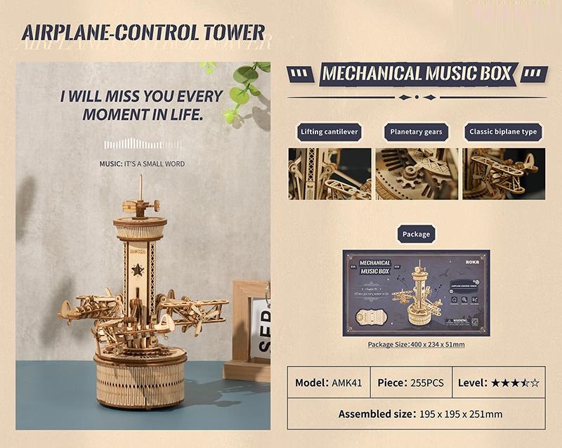 Mô hình Hộp nhạc Airplane Control Tower Mechanical Music Box AMK41