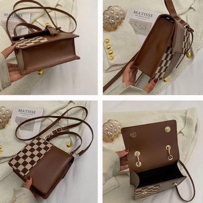 Túi xách, túi đeo vai nữ ZuCi A12 size 19cm dáng vuông họa tiết caro da mềm phong cách Hàn Quốc đi chơi, đi làm, dự tiệc