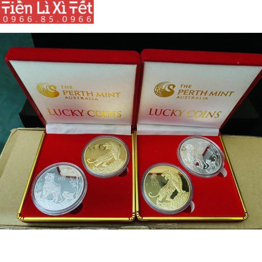 Cặp đồng Xu hình con hổ cọp vàng bạc 2022 tặng kèm hộp đựng may mắn