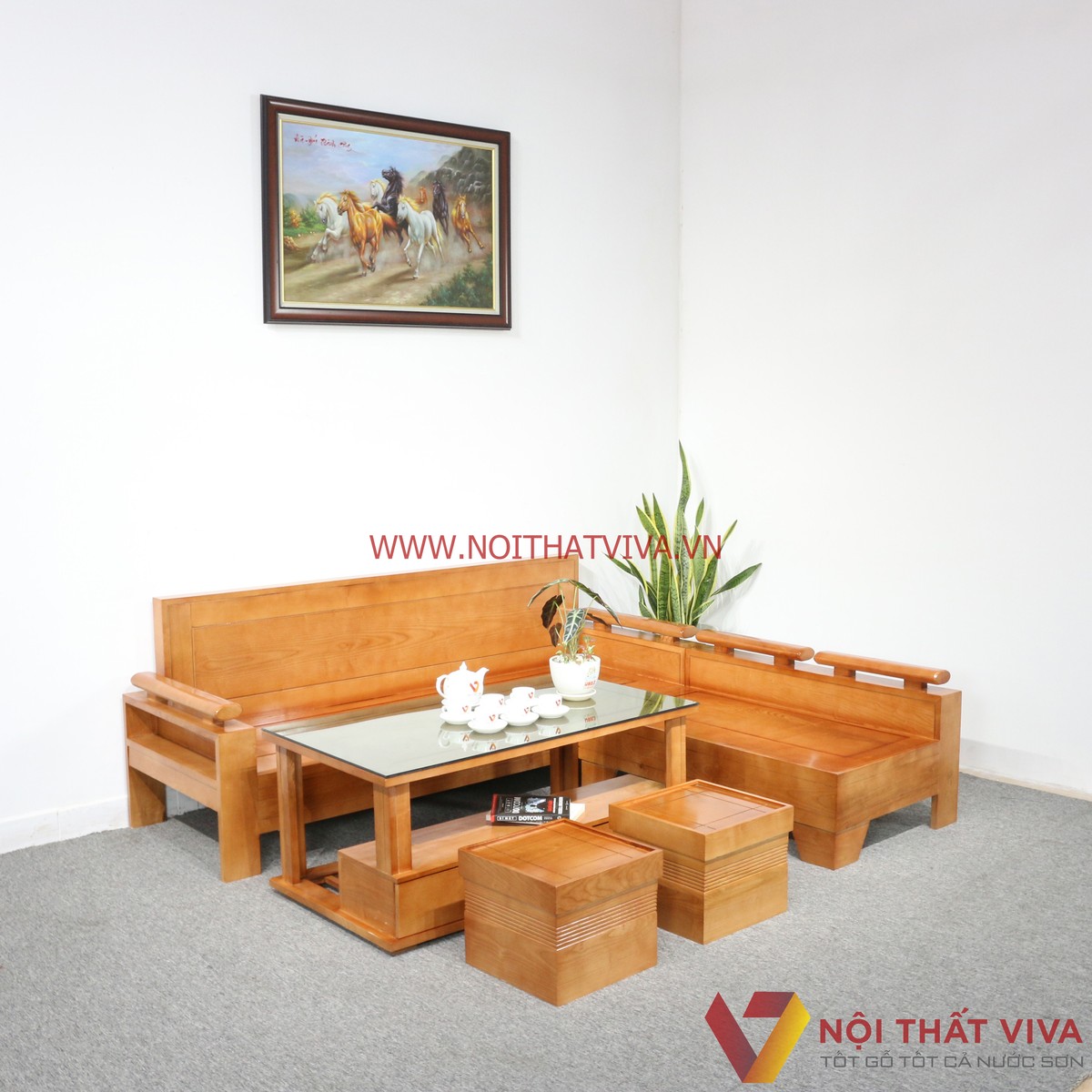 Bộ Sofa Phòng Khách Gỗ Sồi Góc L Đẹp Giá Rẻ
