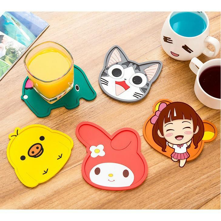 COMBO: Ly gốm sứ họa tiết nắp gương+ TẶNG KÈM lót ly hình thú siêu cute