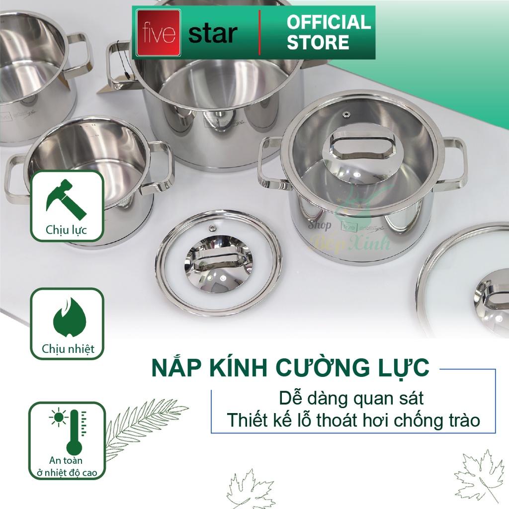 Bộ 4 nồi bếp từ 3 đáy inox 304 Plus quai vuông nắp kính - TẶNG 1 VÁ CANH