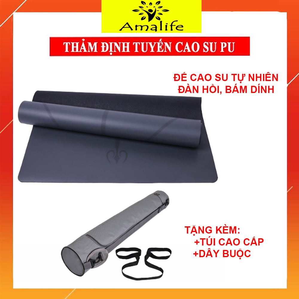 Thảm Tập Yoga Có Vân Định Tuyến Da PU Chính Hãng Amalife Thảm Yoga Tập Gym Cao Cấp + Túi Đựng Thảm và Dây Buộc