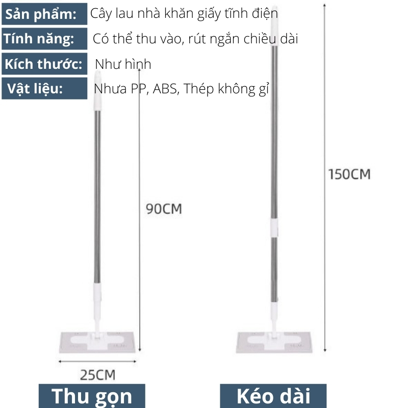 Cây Lau Nhà Khăn Tĩnh Điện SOIKA Hút Bụi Tóc Và Loại Bỏ Mọi Vết Bẩn Cứng Đầu