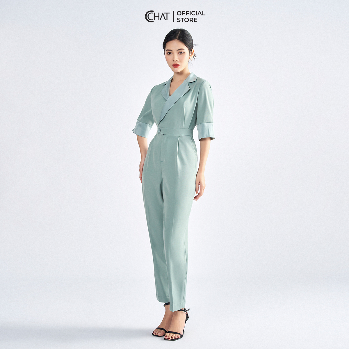 Jumpsuit Nữ  Kiểu Áo Cổ 2 Ve Phối Tay Chất Tuytsi Mềm Mịn 62JNS8003BT