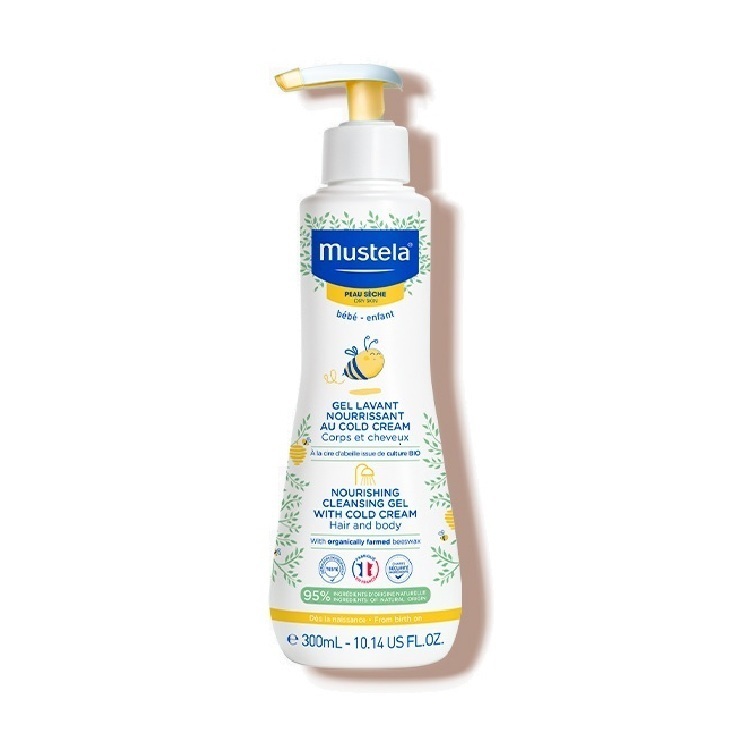 Gel Tắm Gội Cho Trẻ Sơ Sinh & Em Bé Da Khô Nourishing Cleansing Gel with Cold Cream Mustela 300ml