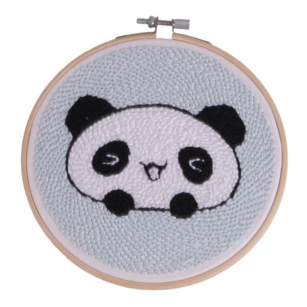 2 Sets Animal Punch Kits With Punch Embroidery Pen DIY Crafts Panda