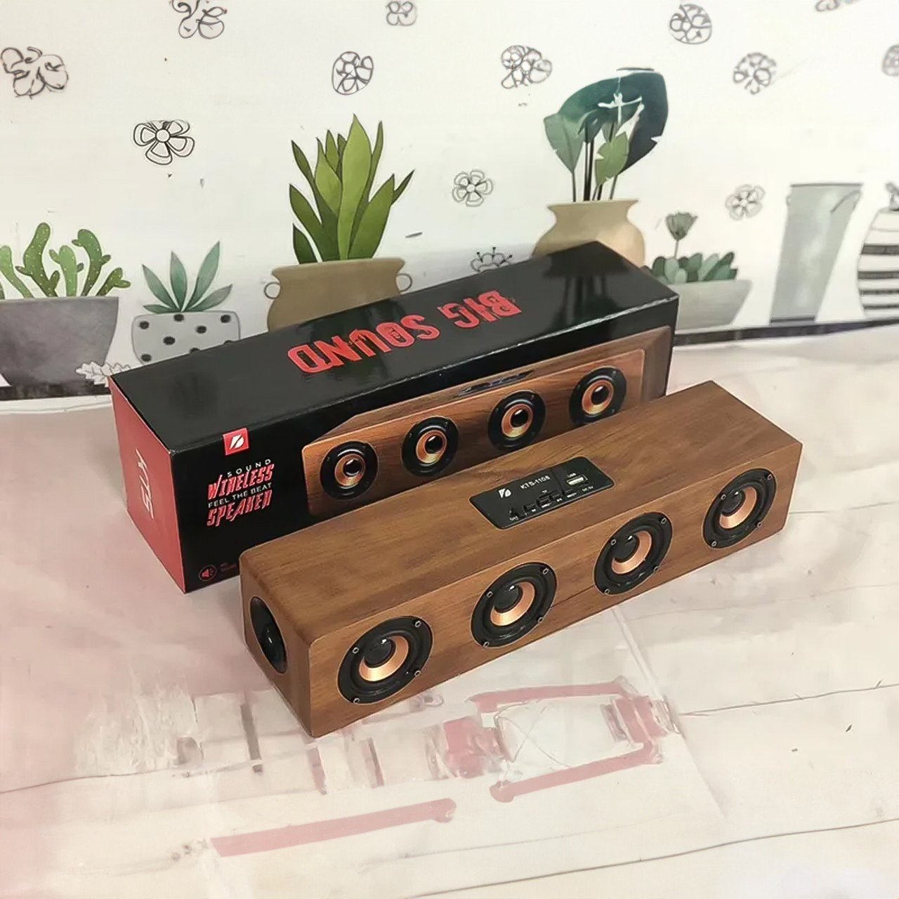 Loa gỗ Bluetooth Vinetteam KTS-1108 Hifi 20W Loa siêu trầm không dây âm thanh nổi, có 4 loa nghe nhạc cực hay, hỗ trợ cổng USB, FM, thẻ nhớ Micro SD - hàng chính hãng