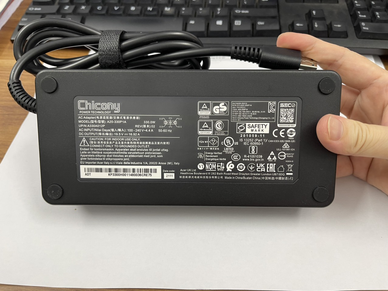 Sạc dành cho Laptop Gaming MSI Raider GE77HX 12UH/i9/3080 RTX ADP-330CB B Delta/Chicony AC Adapter 330W USB Tip hàng nhập khẩu