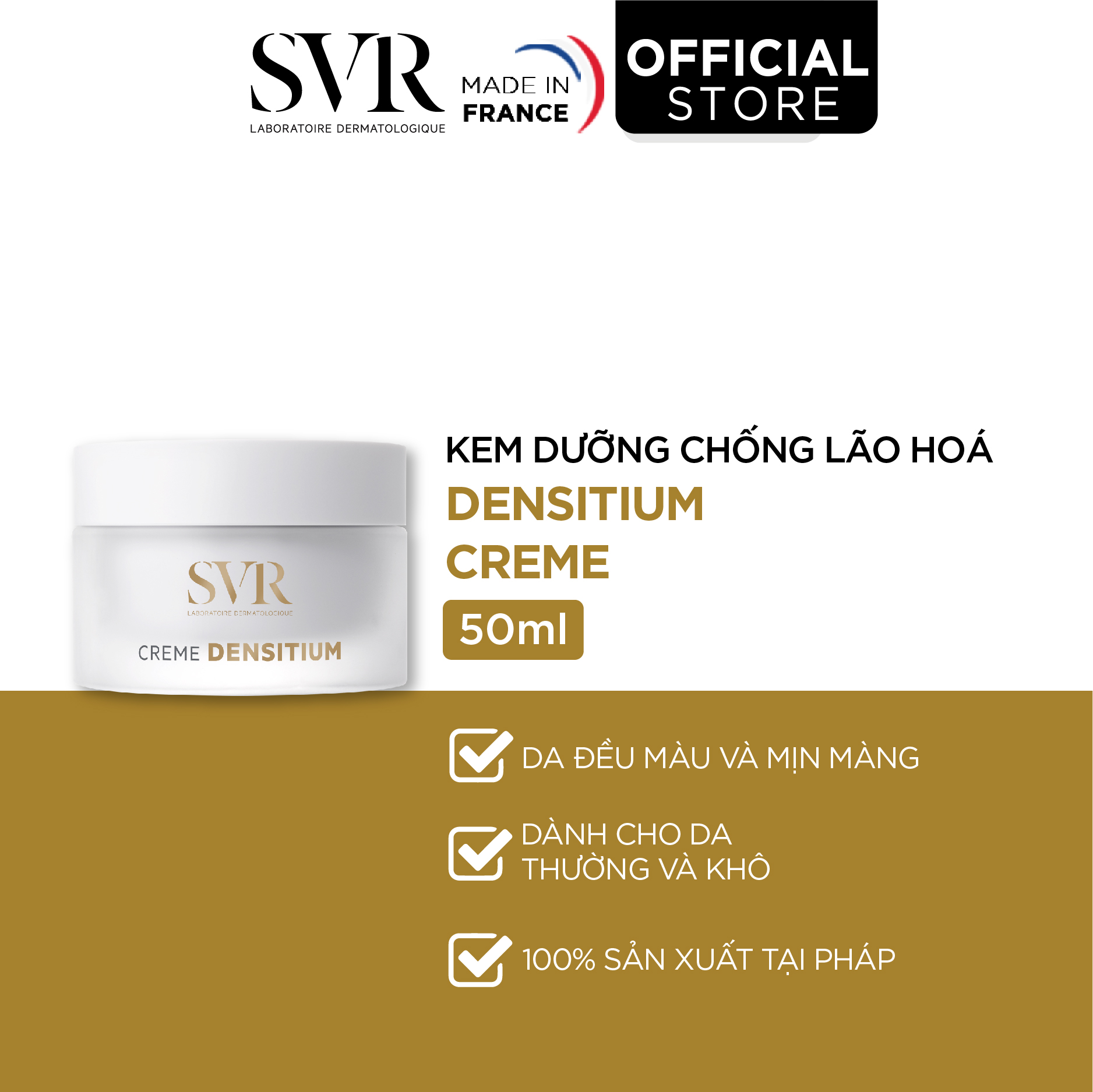 Kem dưỡng chống nhăn da giúp làn da mịn màng và đều màu da dành cho da thường và da khô SVR DENSITIUM Cream 50ml