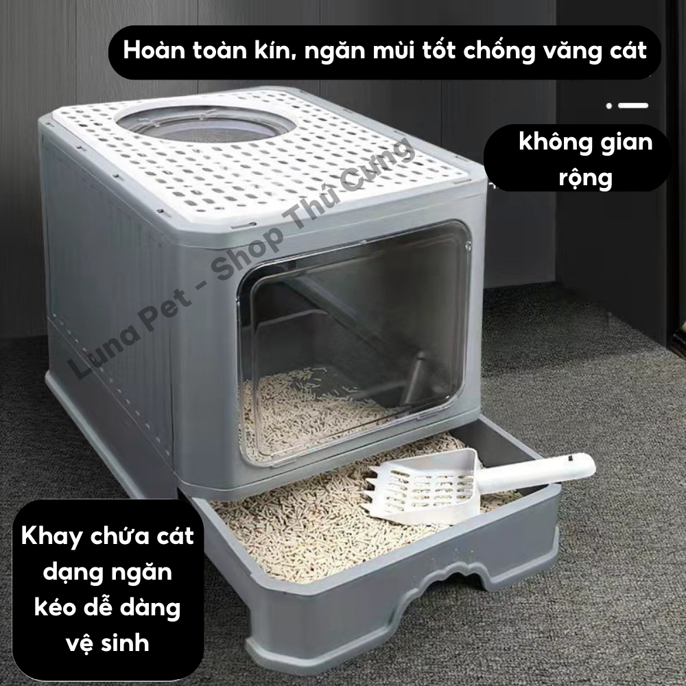 Nhà vệ sinh cho mèo có cửa cỡ lớn Luna Pet NV04 - Nhà vệ sinh mèo có nắp đậy chồng văng