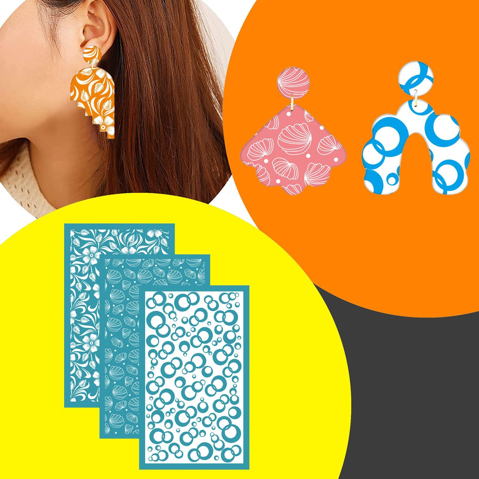 3 Pieces Silk Screen for Polymer Clay, Stencil Silk Screen Clay, Multipurpose Polymer Clay Tools for Home, Earrings Decoration, Printing on Clay
