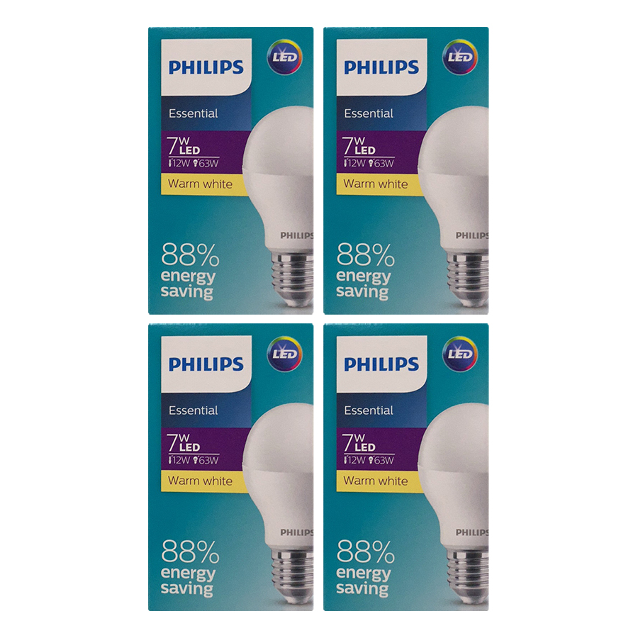 Combo 4 Bóng đèn Philips LED Essential Gen4 7W 6500K E27 A60 - Ánh sáng trắng