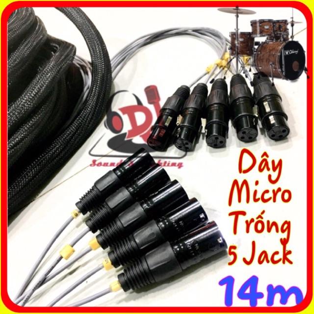 Dây nhạc cụ trống dây Mic drum 5 đầu Jack canon đực cái dài 14m dây Mic trống jazz