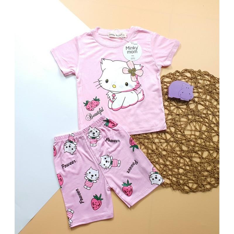 BỘ THUN LẠNH MINKYMOM TAY NGẮN BABY SHARK KITTY CHO BÉ TỪ 6 kí đến 19kí