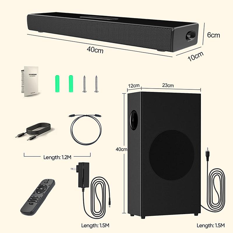 Loa Soundbar Bluetooth5.0 với loa siêu trầm cho TV có dây Color: S22 Woofer Size/Full-Range Size: UK Plug