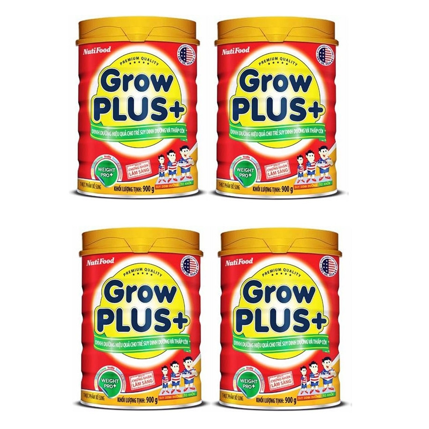 Bộ 4 Lon Sữa GrowPLUS+ Đỏ Cho Trẻ Suy Dinh Dưỡng Trên 1 Tuổi - 900g