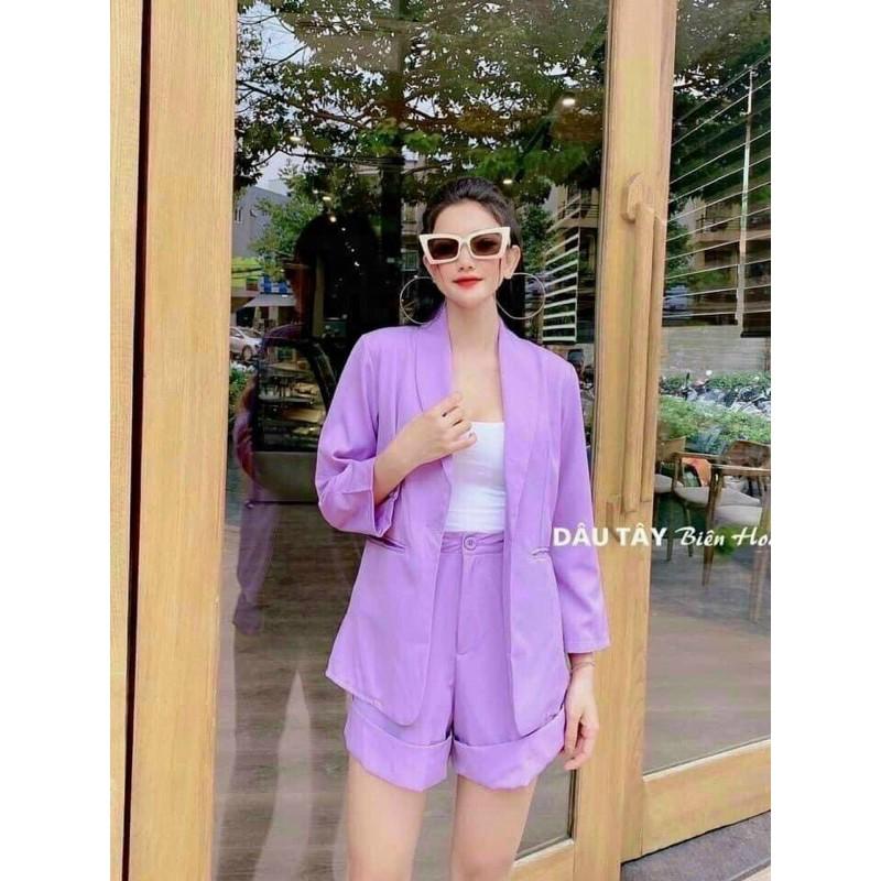 Set 3 món nữ vest tím mix áo trắng siêu sang