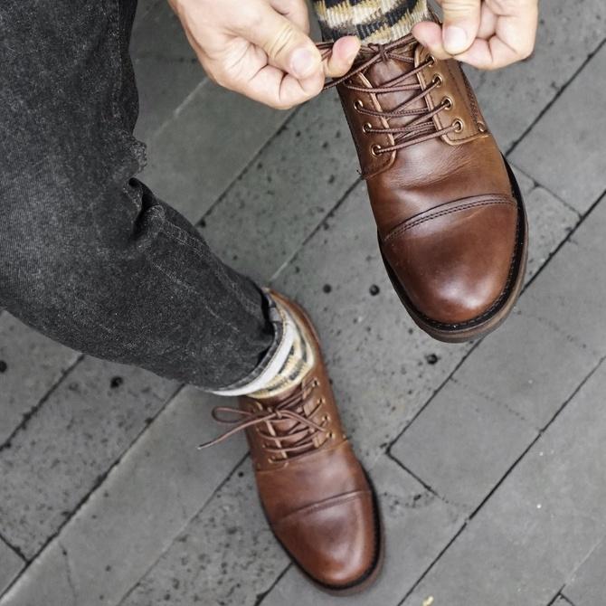 Giày da nam màu nâu REDWING FRYE, giày da thật cổ thấp TONKIN