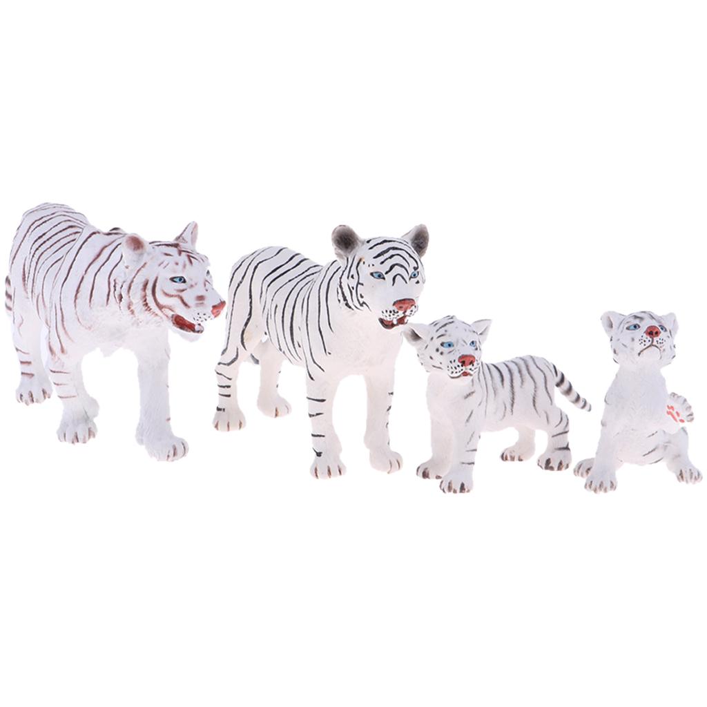 4 Pieces Simulation White Tiger Figure Toy Animal Model Set, Home Ornaments