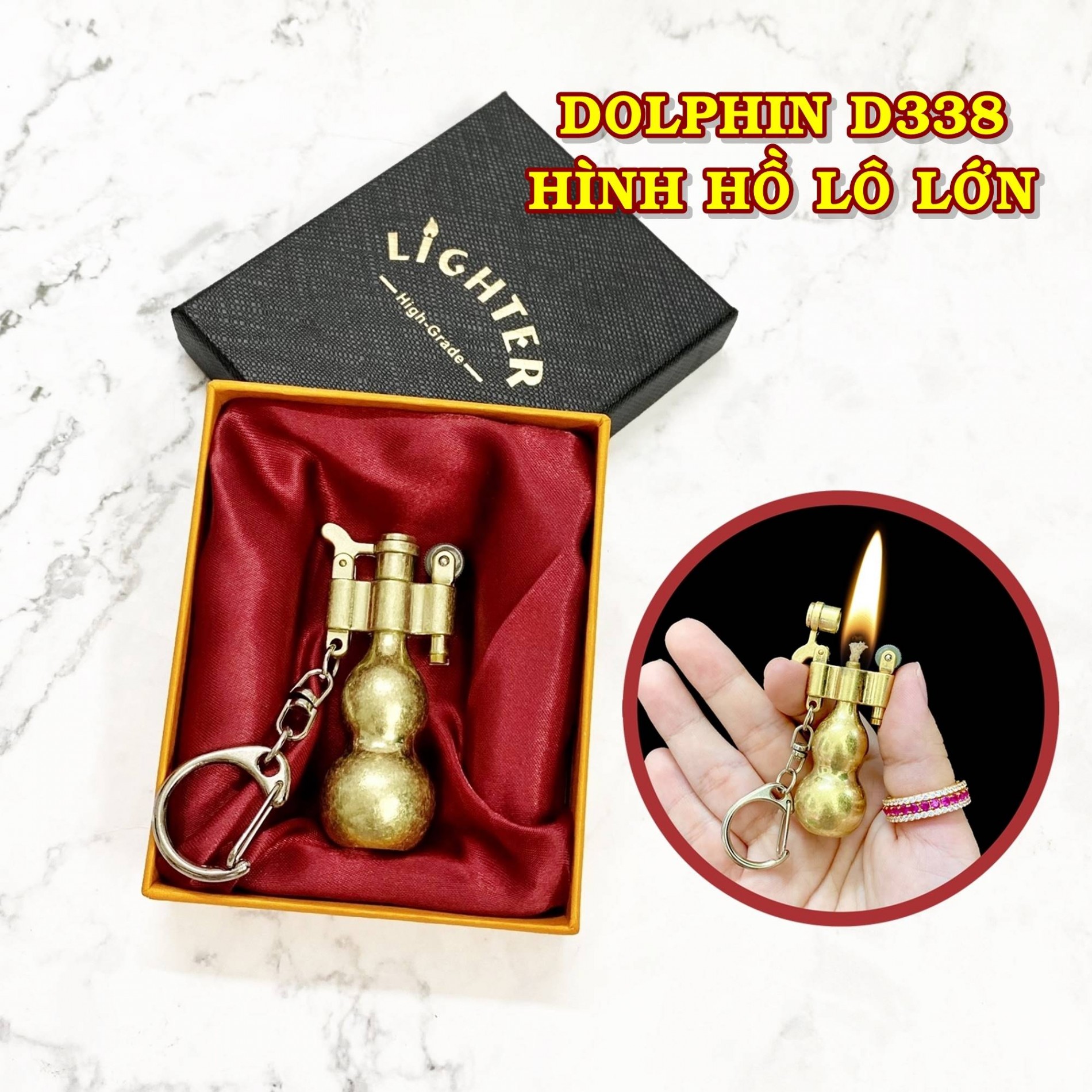 Hột quẹt bật lửa móc khóa Dolphin xăng đá cổ hình hồ lô lớn D338 kim loại - xài xăng