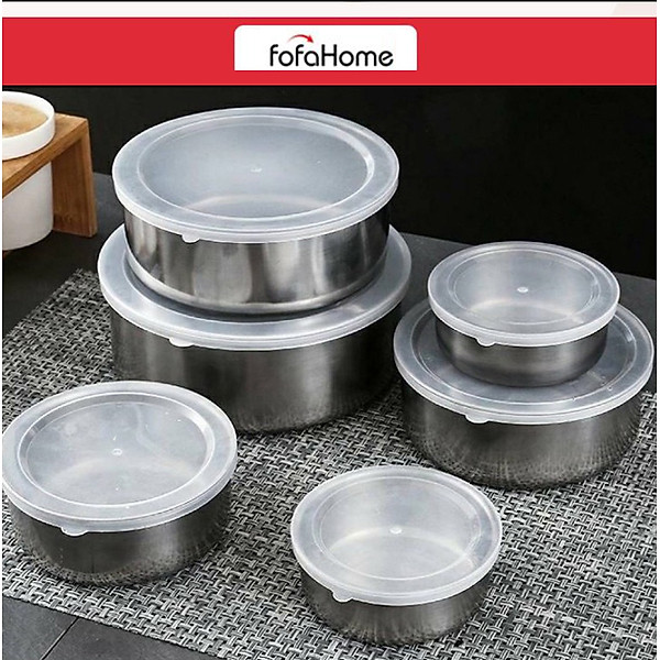 Bộ 5 Hộp Đựng Thực Phẩm Inox Kèm Nắp Nhựa