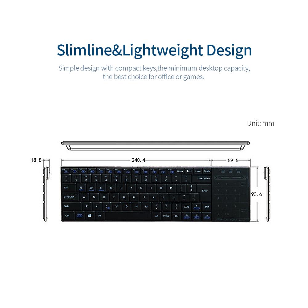 Bàn phím BT10 không dây với Touch Pad 2 trong 1 Bàn phím chức năng Mouse & Pad cho Android / IOS / Windows