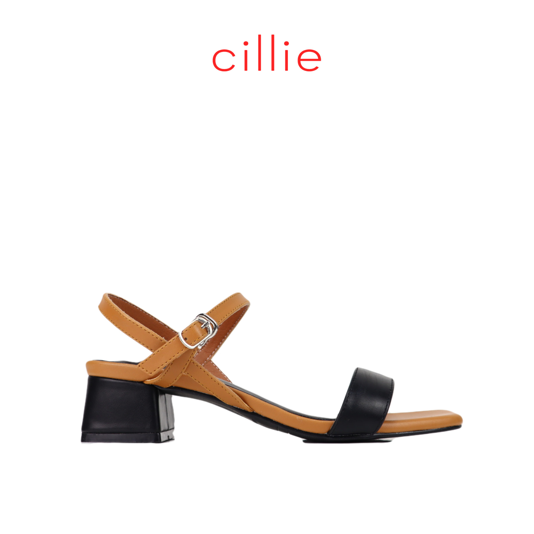 Giày sandal nữ quai ngang phối màu cao 5cm Cillie 1220