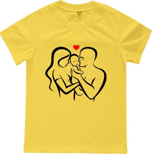 Áo Thun Gia Đình 3 Người In Họa Tiết Gia Đình Hạnh Phúc Màu Vàng - Cha M, Mẹ S - Size 9