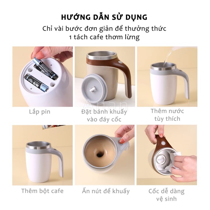 Cốc Khuấy tự động ly cafe Cốc quay từ tính , inox 304 380ml Từ Tính Bằng Thép Không Gỉ Cốc Xoay Lười