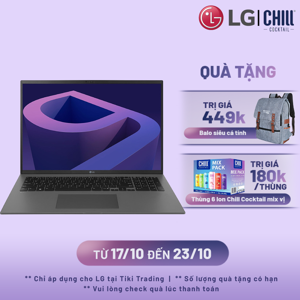 Laptop LG gram 17'', Windows 11 Home Plus, Intel Core i7 Gen 12, 16Gb, 512GB, 17Z90Q-G.AH76A5 - Hàng Chính Hãng