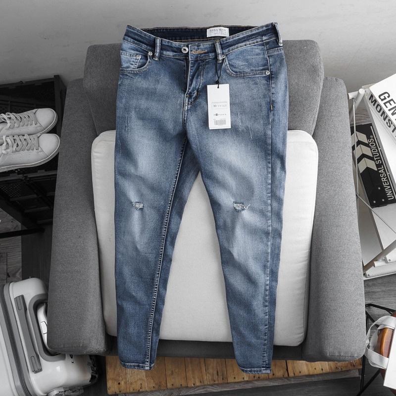 Quần jean nam ôm nhẹ co giãn màu xanh trơn - VNXK xịn