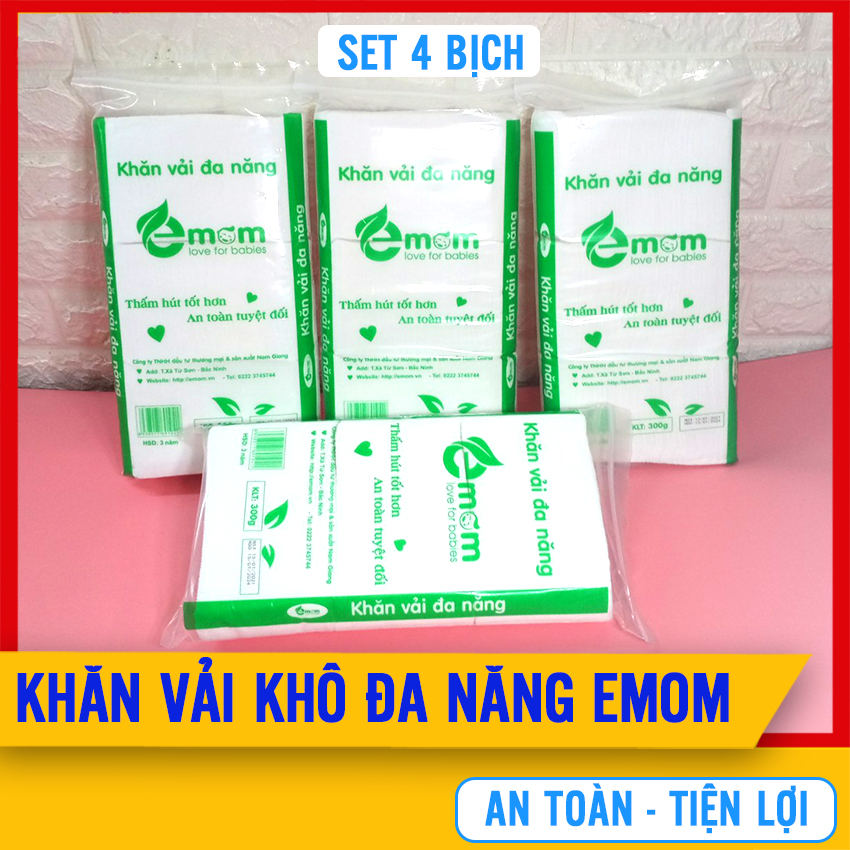 [SET 4 GÓI] Khăn Vải Khô Đa Năng Emom Cho Bé Sơ Sinh ( Dùng Thay Khăn Giấy Ướt ) - Khăn Khô Mềm Mại,Tiện Lợi,Tiết Kiệm - Giấy Khô Đa Năng Cho Trẻ Sơ Sinh