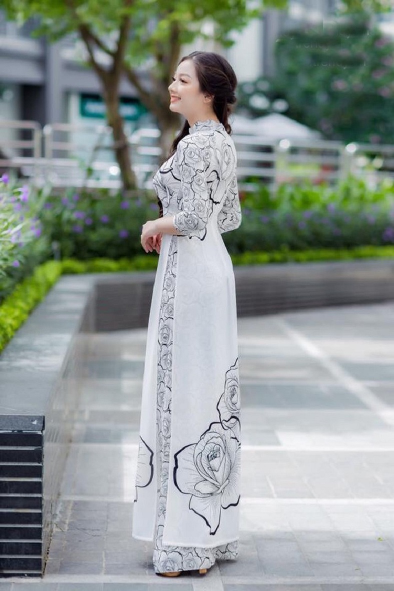 SET ÁO DÀI TRUYỀN THỐNG HỌA TIẾT HOA HỒNG - NN26