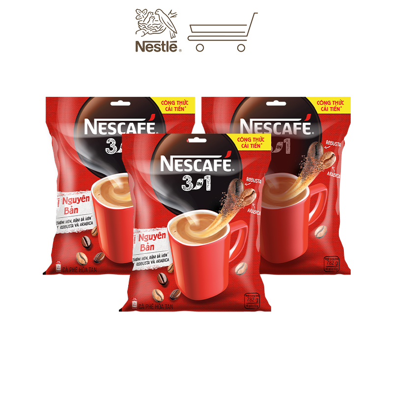 Combo 3 bịch cà phê NESCAFÉ 3IN1 VỊ NGUYÊN BẢN - công thức cải tiến (Bịch 46 gói x 16g)