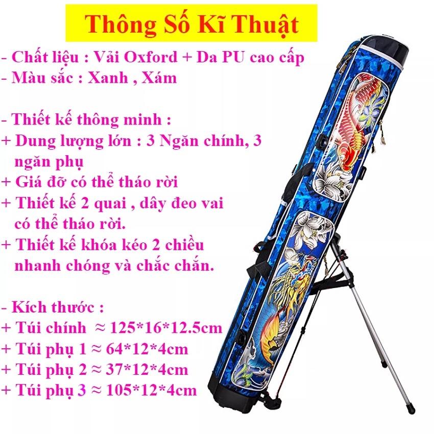 Bao Đựng Cần Câu Ngọa Long 1m25 3 Ngăn Chính 3 Ngăn Phụ - Sanami Fishing Dung Tích Lớn Có Giá Đỡ Cao Cấp