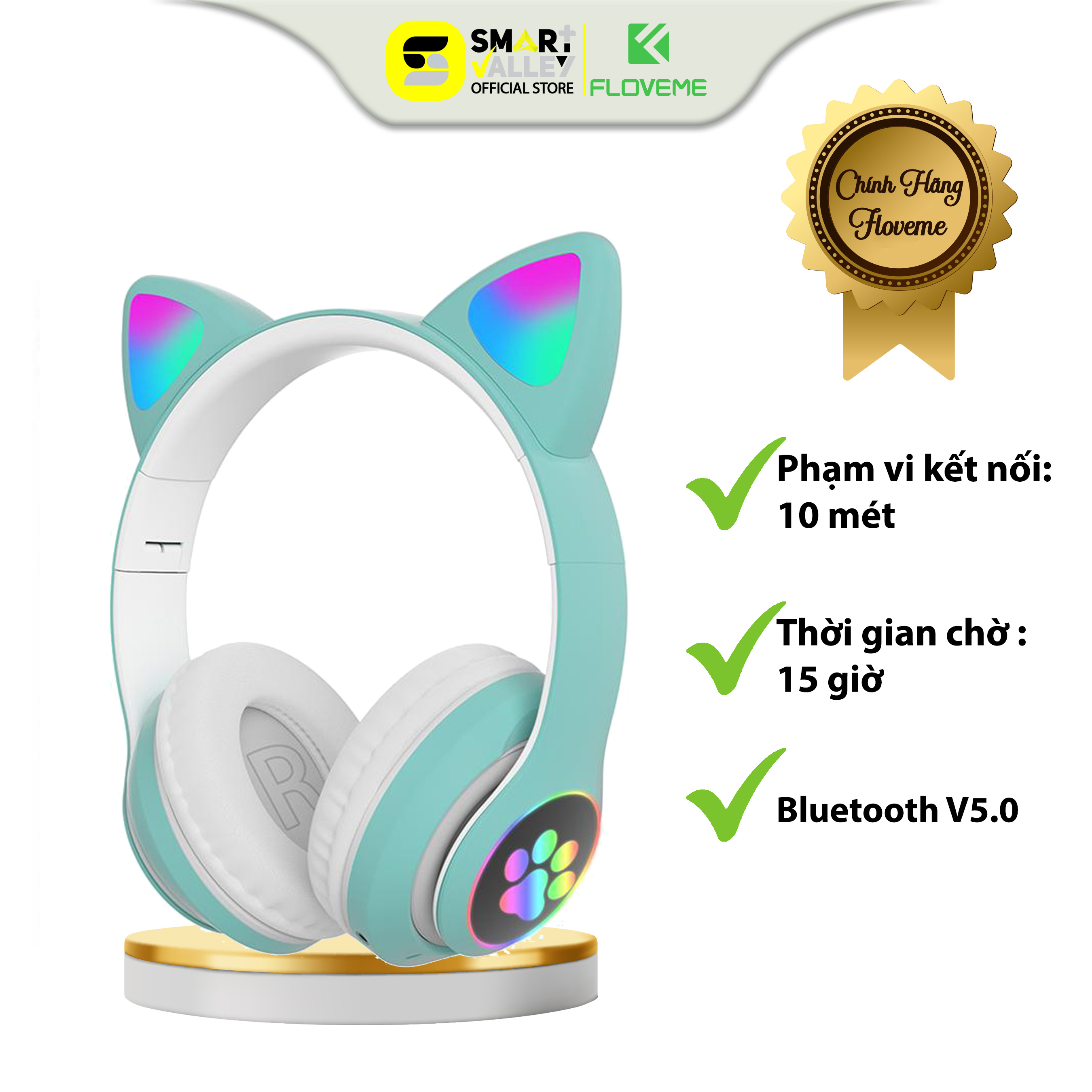 Tai nghe mèo FLOVEME VZV 23M – Thiết kế  dễ thương &amp; Đèn LED nhấp nháy  – Công nghệ âm thanh HIFI - headphone có micro – hỗ trợ điều chỉnh âm lượng  - Hàng chính hãng