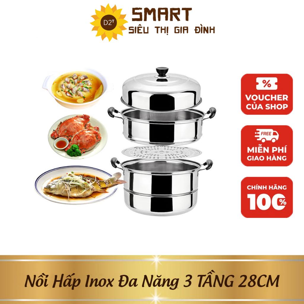 Nồi Hấp Inox Đa Năng 3 TẦNG 28CM Dùng Cho Cả Bếp Từ Và Bếp Ga Thiết Kế Hiện Đại Tiện Dụng