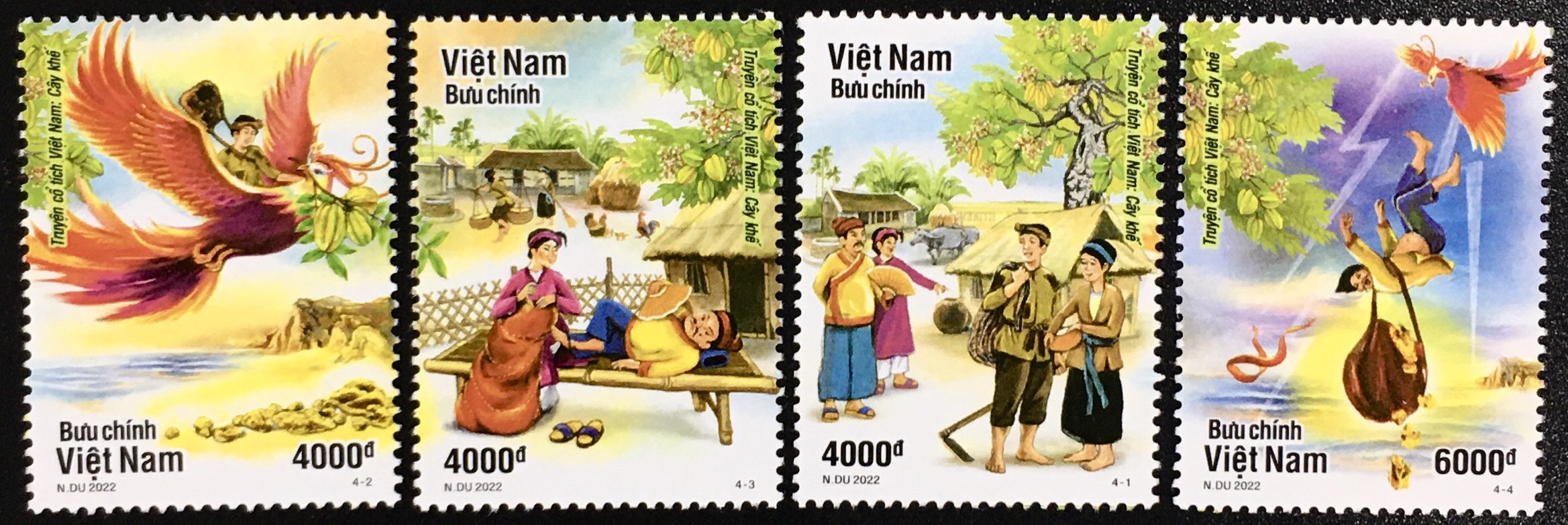 Bộ 4 tem Truyện cổ tích Việt Nam cây khế phát hành 2020 rất đẹp