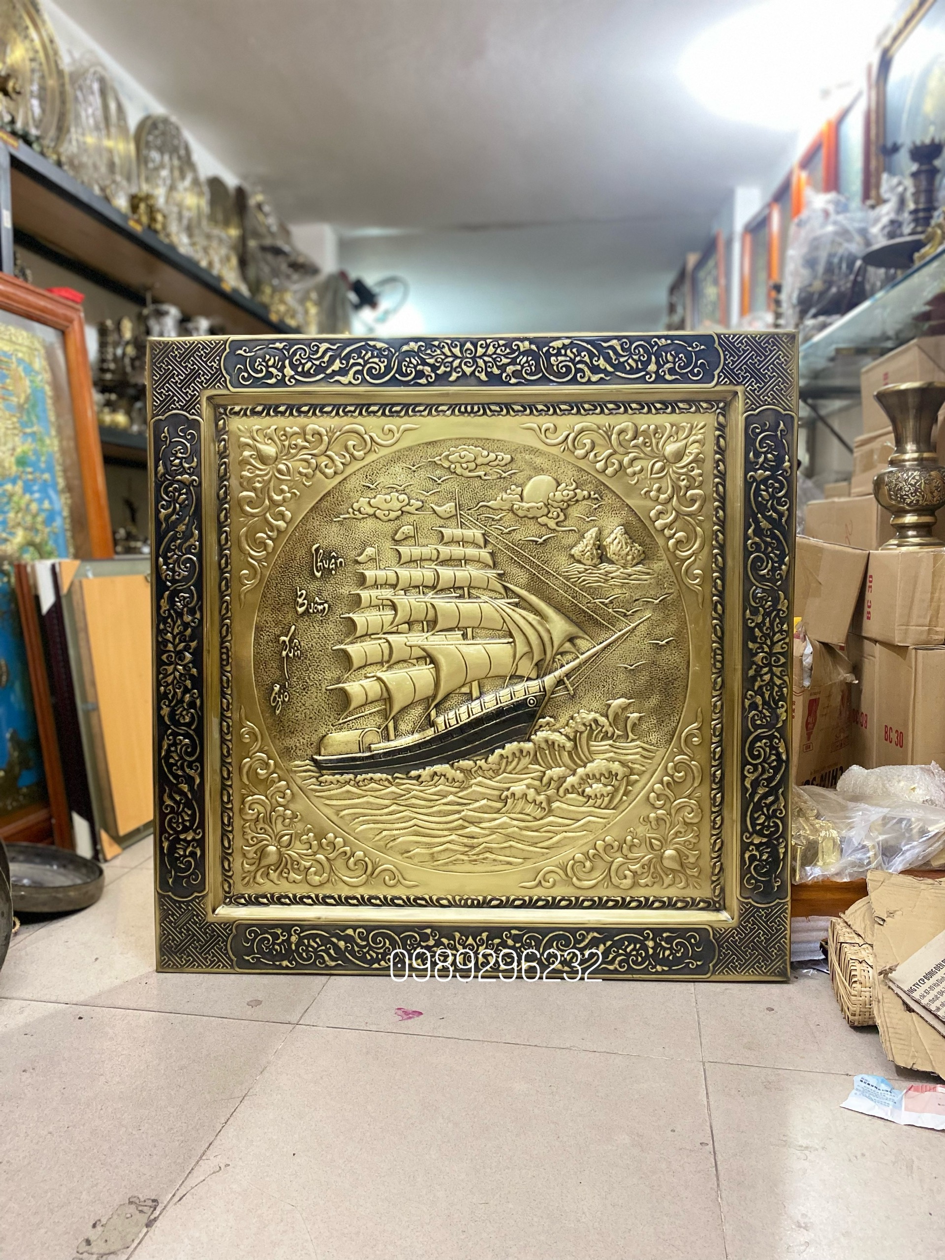Tranh đồng thuận buồm xuôi gió bằng đồng liền khối 90 x 90cm