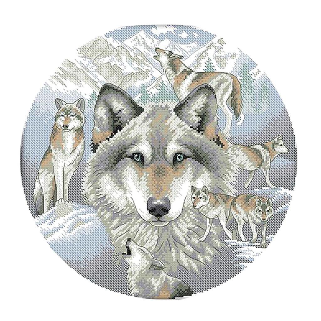Dimensions Stamped Cross Stitch Kits for Beginner Wolf Pattern 14CT 15x15''