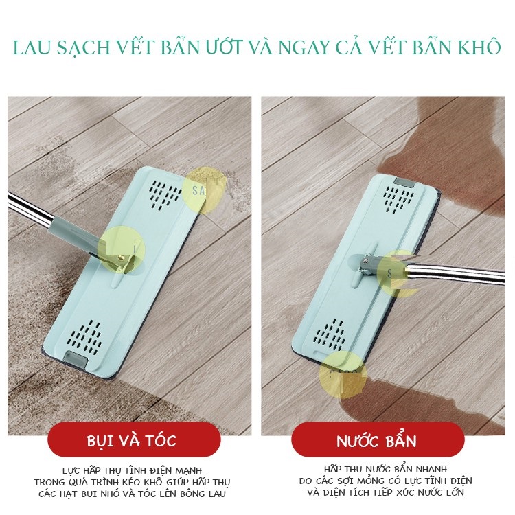 Cây lau nhà thông minh Vừa Giặt Vừa Vắt kích thướt nhỏ gọn, 1 nút xả nước, 2 miếng bông lau, màu ngẫu nhiên