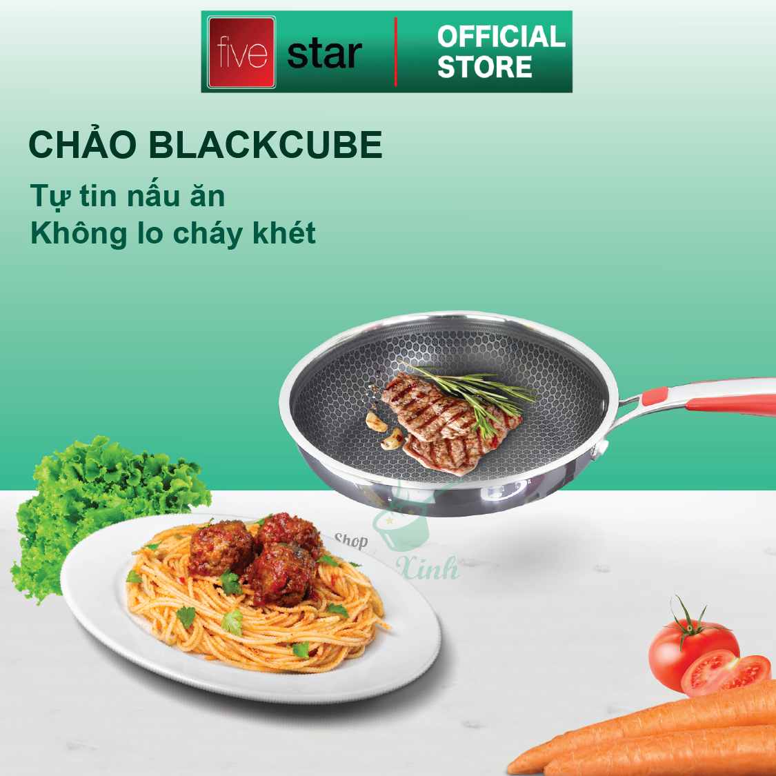 Chảo chống dính Blackcube tổ ong cao cấp Fivestar Plus 3 lớp đúc liền 24cm quai silicon