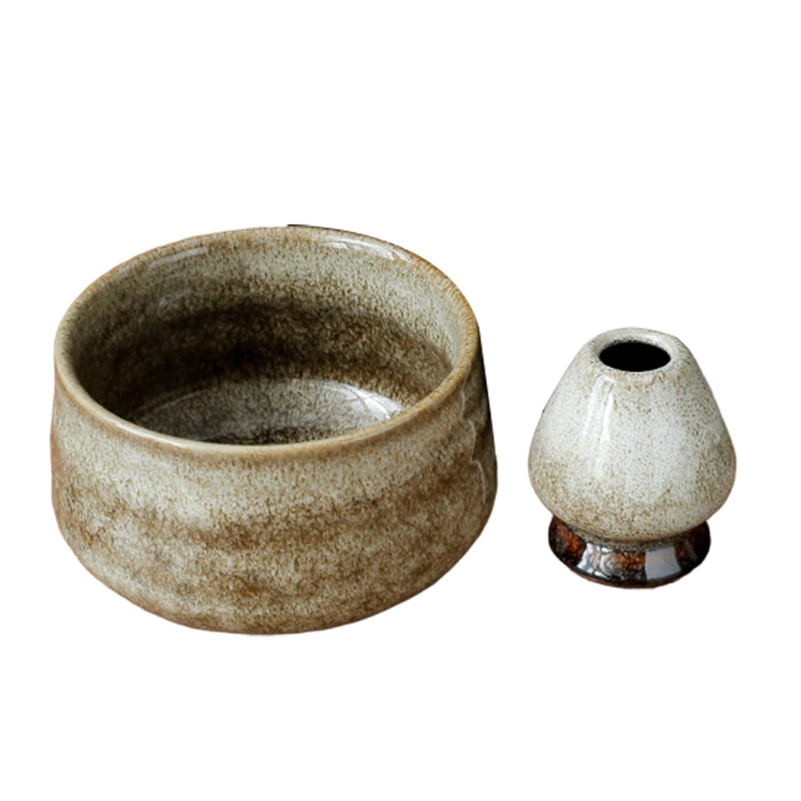 Ceramic Matcha Bowls with Whisk Holder for Table Home Traditional Ceremonial