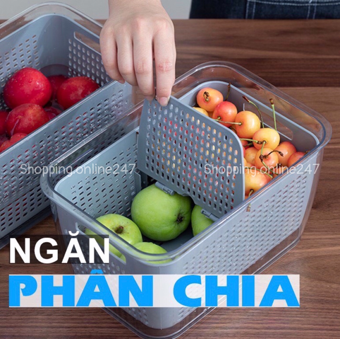 Hộp nhựa PET đựng thực phẩm để tủ lạnh 2in1 tiện dụng có lỗ thoát nước - khóa thoát khí - dễ dàng bảo vệ rau củ quả