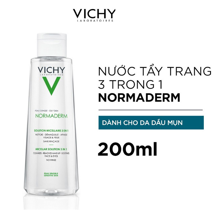 Nước Tẩy Trang 3 Trong 1 Dành Cho Da Dầu Mụn VICHY Normaderm Micellar Solution 3 in 1 (200ml) + Quà tặng