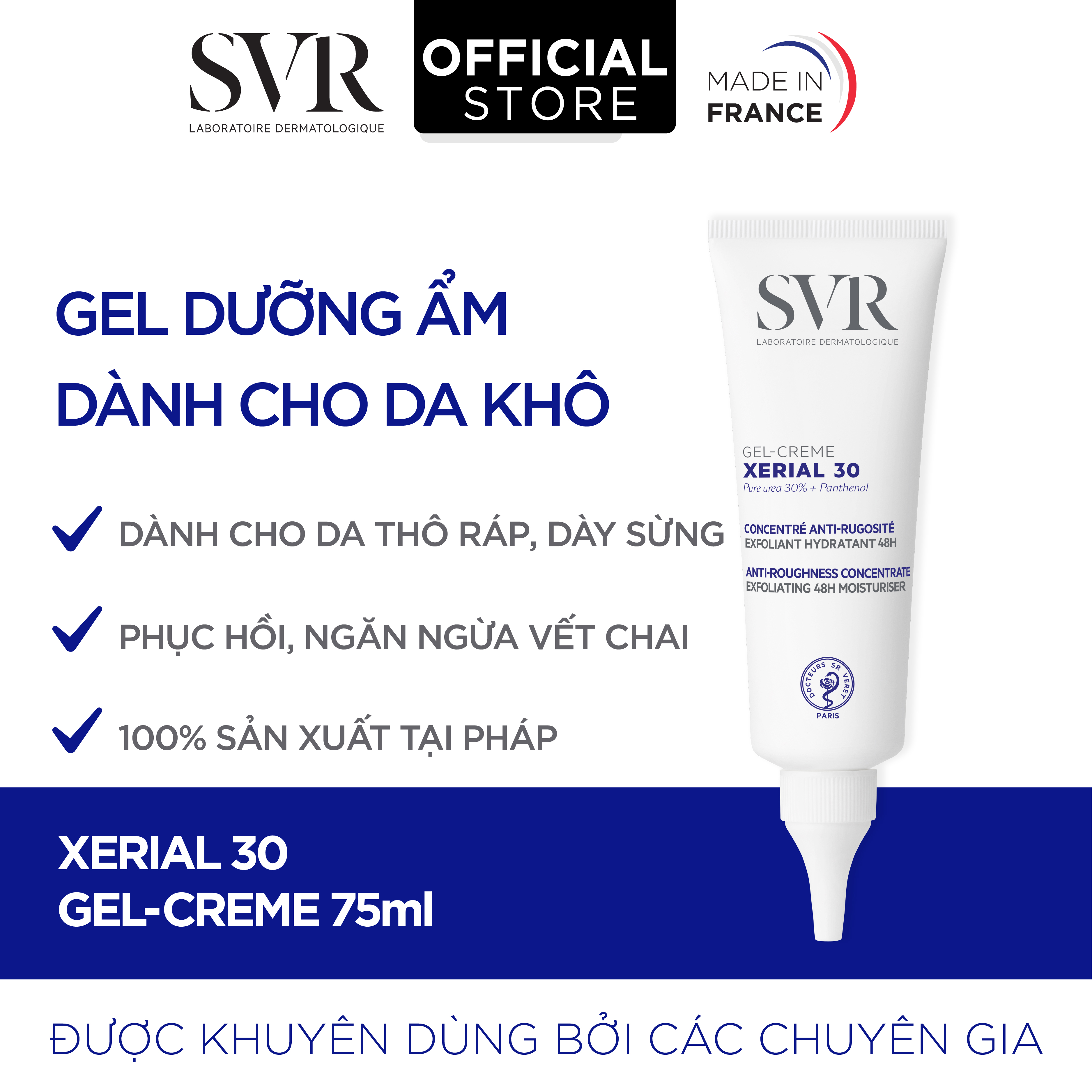 Kem dưỡng ẩm dành cho da thô ráp, dày sừng nang lông và vùng da lông mọc ngược XERIAL 30 GEL-CREME 75ml